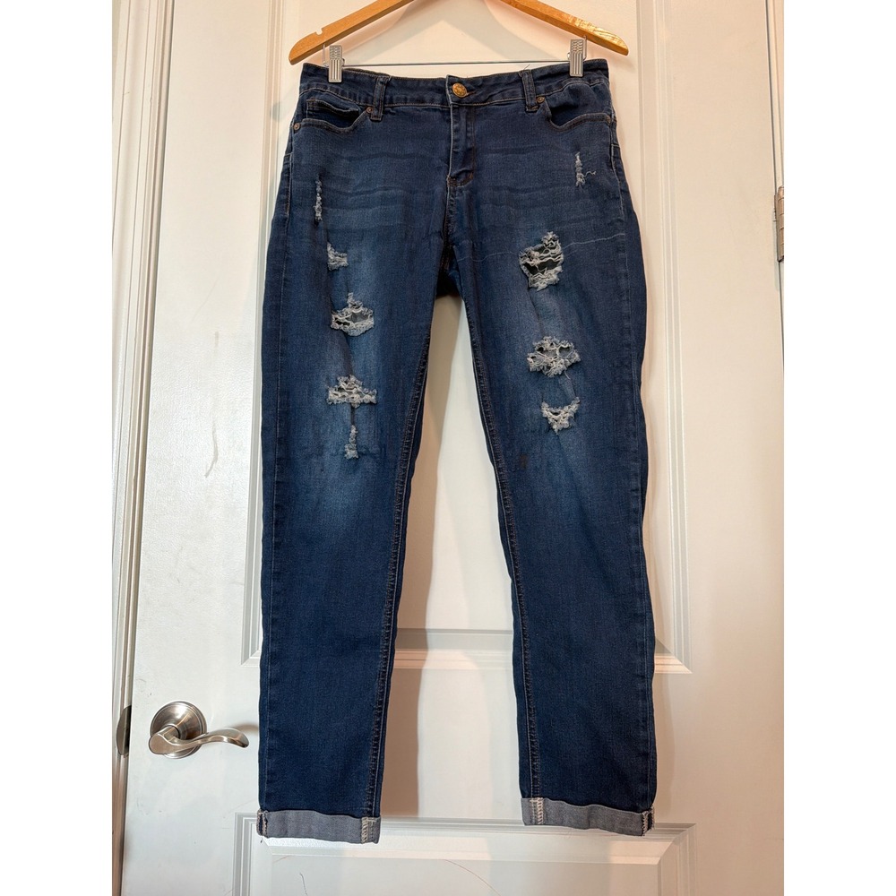 Wax Jean Butt I Love You Distressed Skinny Jeans Dark Wash Women Size 11